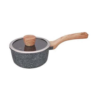 China Sustainable Custom Logo Die Cast Aluminum Granite Induction Wood Effect Non Stick Sauce Pan Set for sale