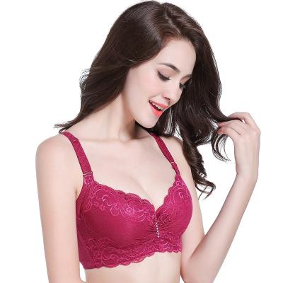 China QUICK DRY explosion style with steel ring gathered lasdie sexy thin lace adjustable plus size bra for sale