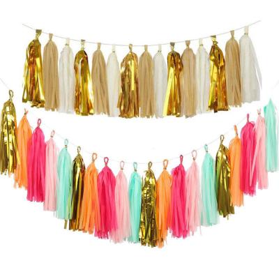 China Beauty Decorations Shape Party Decoration Rose Party Garland Wedding Tissue Paper Tassels Garland Gold Tassel String for sale