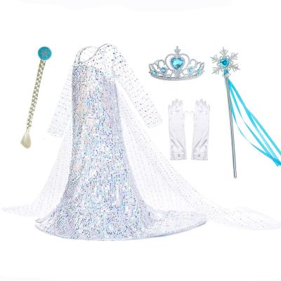 China Polyester Anna Elsa 2 Girl Dress Frozen 2 Chritmas Cosplay Elsa Birthday Party White Princess Dress Wig Wig Set for sale