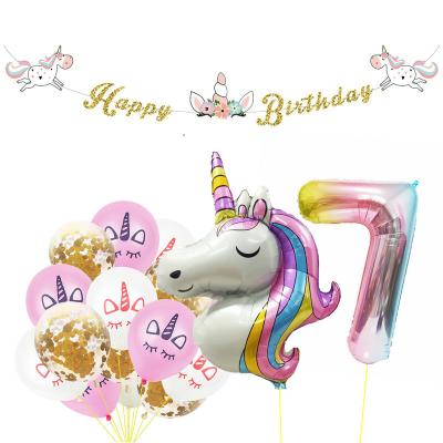 China Beauty Decorations Wholesale Unicorn Theme Birthday Number Unicorn Birthday Balloon Party Supplies Set for sale