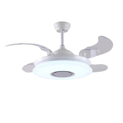 China Nordic Modern Fan Remote Control Speaker Light App Stealth 4 Blades Frequency Conversion Household Fan Chandelier for sale