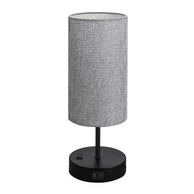 China Minimalist Round Fabric Shade Table Lamp Around Fabric Shade Table Lamp Double USB Mobile Phone Charging Decorative Table Light for sale