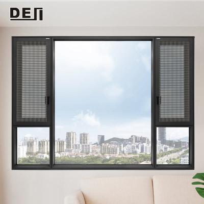 China Sliding Hurricane Impact Aluminum Frame Window With Double Glass Huge Aluminum Fixed Window With Grille Design for sale