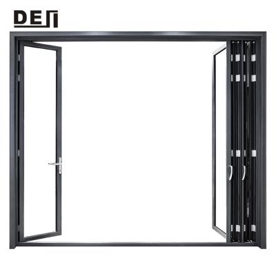 China Sound Insulation DEJI Exterior Aluminum Thermal Cut Accordion Folding Glass Door With Double Glazing for sale