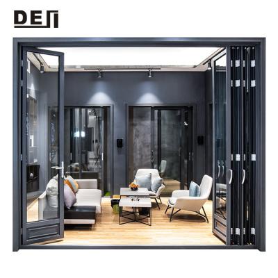 China BI Folding Exterior Sound Insulation Accordion Aluminum Bifold Patio Doors With Double Glass for sale