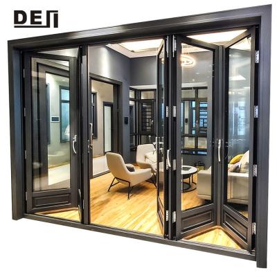 China Sound Insulation Heat Insulated Lowe's Aluminum Glass Luxury Glass Veranda Folding Door Bifold Doors for sale