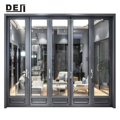 China Custom Soundproof Isolation Aluminum Tempered Glass Bi-fold Thermal Folding Door for sale