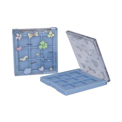 China 2023 New Style Square Eyeshadow Display Case Blue 9 Recyclable Eyeshadow Palettes Custom Cosmetic Packaging for sale