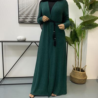 China Arabic Turkish Middle Eastern Islamic Clothing Spandex Long Sleeve Knit Sweater Coat Long Dress Open Abaya for sale