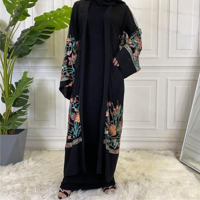 China Black Embroidered Open Abaya Islamic Dress S/M/L/XL/2xl/3xl Chiffon Abaya Dubai Kaftan 2020 Clothing S/M/L/XL/3xl for sale