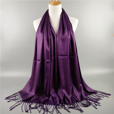 China Foreign trade plain dyed soft supply of tassels explosive high-end exquisite silk pure color scarf for sale