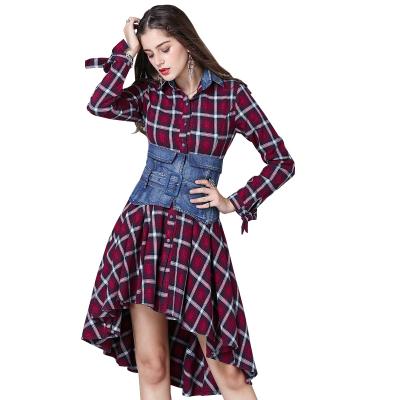 China 2021 Retro Fashion Anti-static Women's New Plaid Irregular Dress Long-sleeved Two-piece Dress for sale