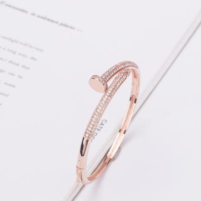 China Trendy Trendy Diamond Nail Bracelets Bangles Men and Women Full Shiny Gold Plated Silver Jewelry Nail Cuff Bracelet for sale