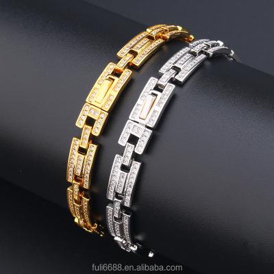 China Adjustable Hiphop Jewelry Charms Gold Fill Bracelets Cubic Zirconia Chain Bracelet For Men for sale