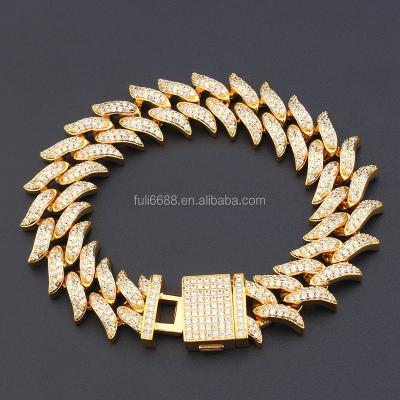 China 2021 Trendy Hiphop Fuli Bracelets In Silver Zircon 18k Gold Wave Women Bracelet Men Hand Charms for sale