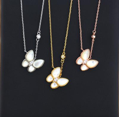 China Silver Hiphop Jewelry Sets Necklace Gold Chain Cubic Zirconia Pearl Necklaces Fashion Butterfly Necklaces for sale