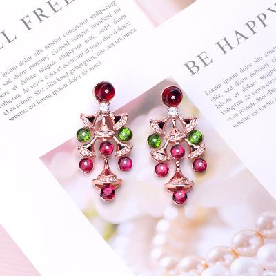 China Fashion Women Silver Jewelry Romantic Gemstone Earrings Global Red Green Colorful Drop Earrings For Party Gold Jewelry Gift for sale