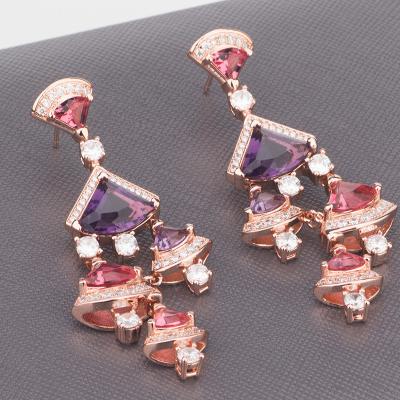 China Luxury Romantic Gemstone Earrings Women Party Irregular Purple Ruby Diamond Drop Earrings Long Drop Earrings For Gold Jewelry for sale