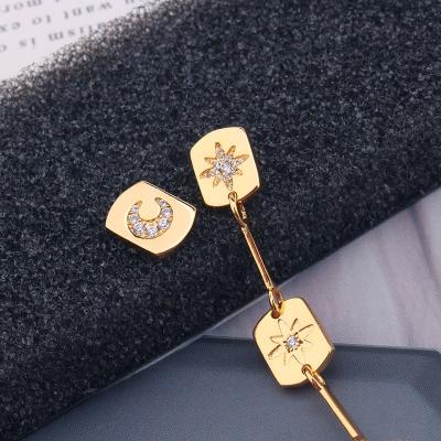 China 2021 New Unique Romantic Asymmetric Silver Gold Thin Layer Moon And Star Drop Earrings Jewelry Women Stud Earrings For Party Gift for sale