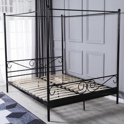 China Customized Home Wooden Bed Base Furniture Bedroom Hotel Stainless Steel Four Poster King Queen Size Double Bed Modern Design Upholstery Beds for sale