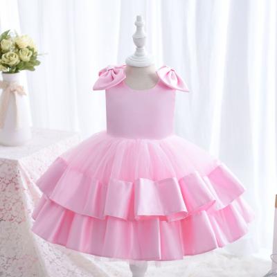 China Baby Girls%27 Size Infant Baptism Dress Bow Flower Girl Puffy Princess Birthday Party Dress Plus Wedding White Baptism Dresses+headband for sale