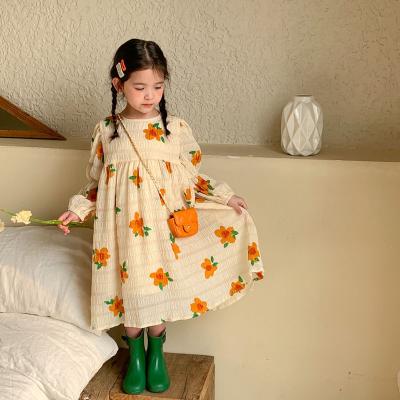 China New Fashion Autumn Plus Size Girls Long Sleeve Ruffles Casual Floral Dress With Belt Clothing For Kids for sale