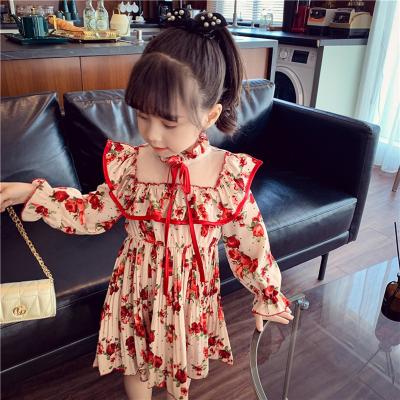 China Lovely Flower Plaid Plus Size Lace Baby Princess Skirt Square Collar Lantern Sleeve Girl Dress for sale