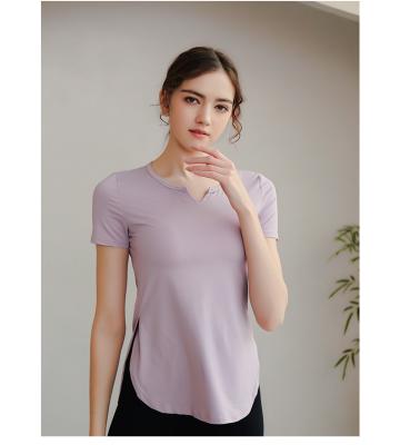 China New yoga tops women's hollow back upper short-sleeved breathable sports good-looking quick-drying V-neck T-shirt tights women for sale