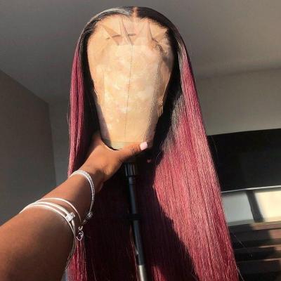 China Silky Straight 1B 99j Human Hair Wig For Black Women, Glueless Burgundy Pre Plucked Wig, 13x4 13x6 Human Hair Wigs Bone Straight Lace Front for sale