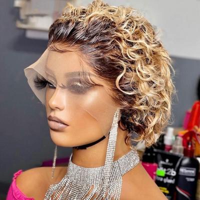 China Pixie Cut Cheap Short Pixie Cut Hair Wig For Black Women, Ombre Colored Short Bob Cut Lace Front Wig, 100 Peruvian Lace Front Bob Wigs for sale