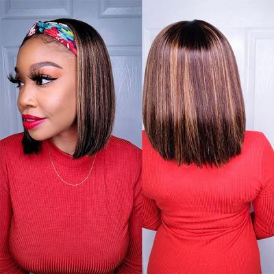 China Silky Straight Brazilian Hair Wig Vendor Wave Virgin Hair Peruvian Short Bob Wig With Hairband Highlight Hairband Wholesale Wig for sale