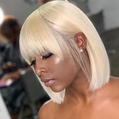 China Cheap Blonde 613 Bob Wig, Wholesale 8 Inch Silky Straight Remy Blonde Hair Wig, Cuticle Aligned Hair Bob Bang Wigs For Black Women for sale