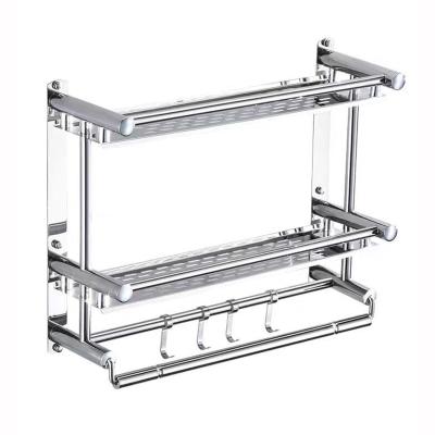 China Heater Wholesale 201 Stainless Steel Towel Rack Bathroom Toiletries Storage Shelf Lavatory Wall Towel Shelves for sale