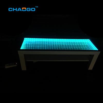 China Modern Bar Table Table Long Tempered Glass White Color Led Mirror Infinity Light Dining Table for sale