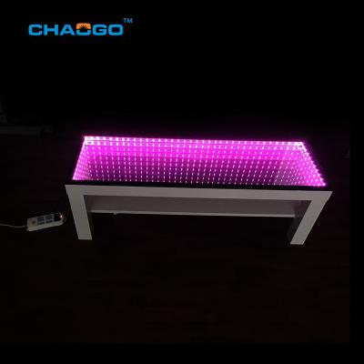 China Bright Bar Table Tempered Glass Bar Table Light Mirror Infinity Led Coffee Table 3d for sale