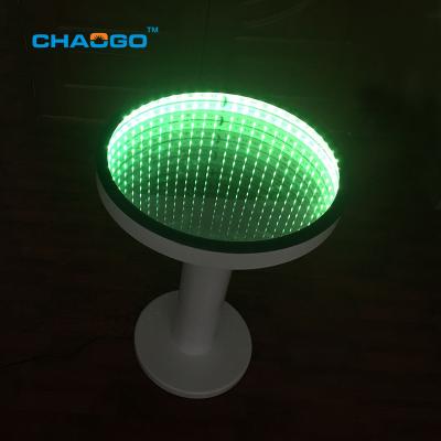 China Round High Top White Bar Table Infinity Mirror Tunnel Effect Led Illuminated 3d Coffee Table for sale