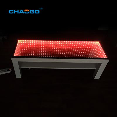 China Bar Table Modern Design Tempered Glass 3d Rectangle Led Infinity Mirrored Dining Table for sale