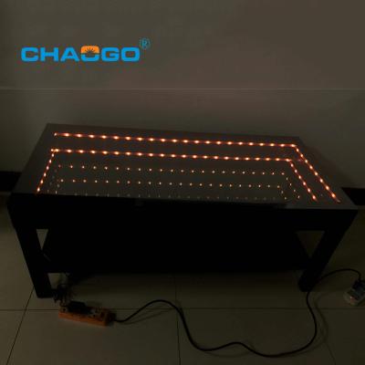 China 2022 Modern New Arrival App Control Smart Led Music Tables Black Light Up Luxury RGB Color 3D Infinity Mirror Glass Coffee Table for sale