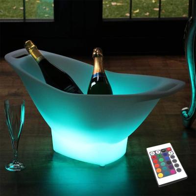 China Sustainable Portable Commercial Bar Party White Plastic Champagne Bucket Illuminated RGB Color Led Ship Shape Glow Ice Buckets for sale