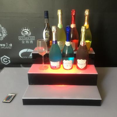 China 2022 New Arrivals Bar/Club/Wedding/Event/Party Remote Control RGB Color Changing Led Wine Bottle Stairs Rack Bar Nightclub Hotel Lighted Acrylic Display Rack for sale