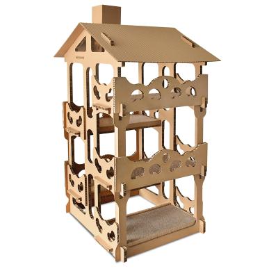 China Sustainable Collapsible Pet Houses Corrugated Cardboard Five-Tier Cats Villa Scratching Tower Scratch Panels Cat Scratcher for sale