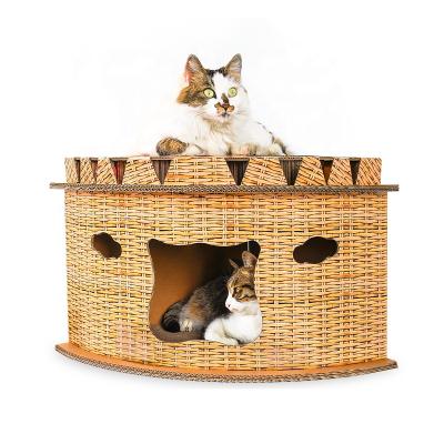 China Sustainable Collapsible Sectoral Pet Houses Corrugated Form Cats Villa Scratching Tower Scratch Boards Cat Scratcher for sale