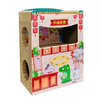 China Stored Pet Toys Cat Tower To Scratch Corrugated Scratch Board Cat Scratcher House With Catnip Free for sale