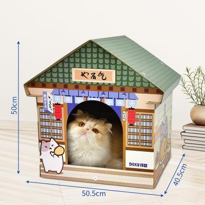 China DEKU DIY Cardboard Cat Stored House Decorate Christmas House for Cat Scratch Board Corrugated Work Area for sale