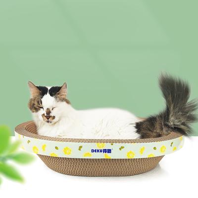 China DEKU Cardboard Cat Scratchers Round Shape Scratching Sustainable Bed Catnip Scratch Lounge for sale