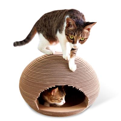 China DEKU pet product viable cats play tent shape corrugated house kura cat scratcher with catnip free for sale