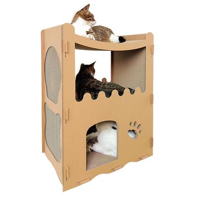 China Deku Sustainable Pet Cat Furniture Protector Wrinkled Cat Scratcher Cardboard Tower Cat House With Scratching Boards for sale