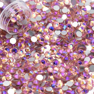 China Lt Rose Ab Non Hot-Fix Round Colored Glass Crystal Flatback Rhinestone Multi Sizes Wholesale Flatback SS3-SS50 for sale