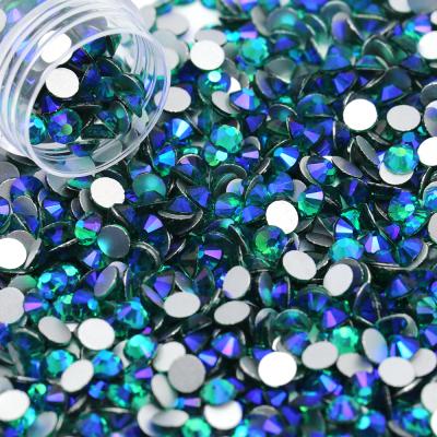 China Hot-fix Peacock ab Colro SS3-SS50 Flatback Non Hot-fix Diamond Glass Rhinestone For 3D Flatback Rhinestone Nail Art for sale